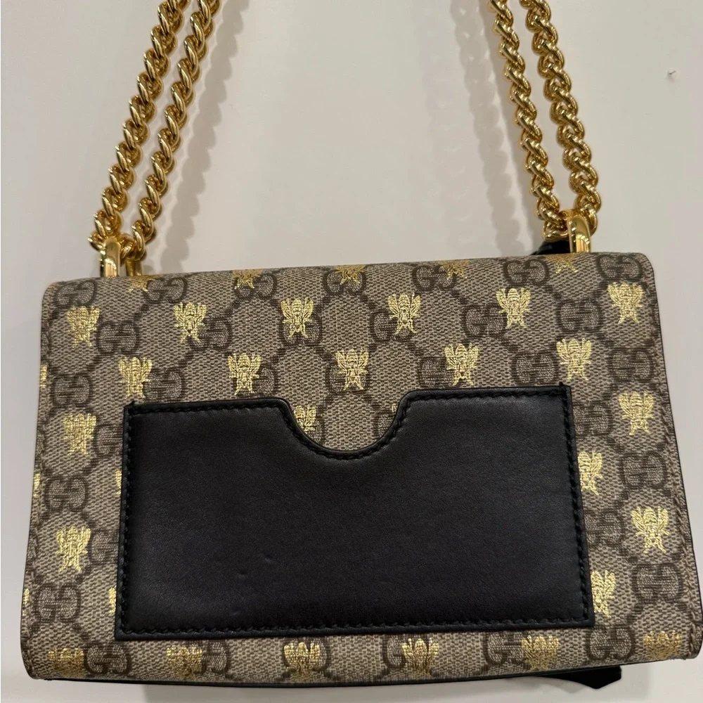 Gucci Padlock GG Supreme Bee Shoulder Bag Gold Chain Small Crossbody Rare - Picture 8 of 16